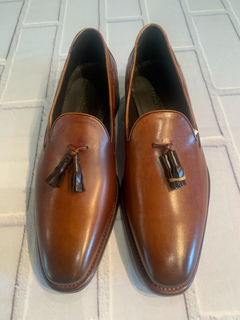 Paul Fredrick Chestnut Brown Leather Tassel Slip-Ons